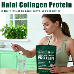 Pour Lexenic Halal Collagen powder into a glass for an easy, tasteless daily mix.