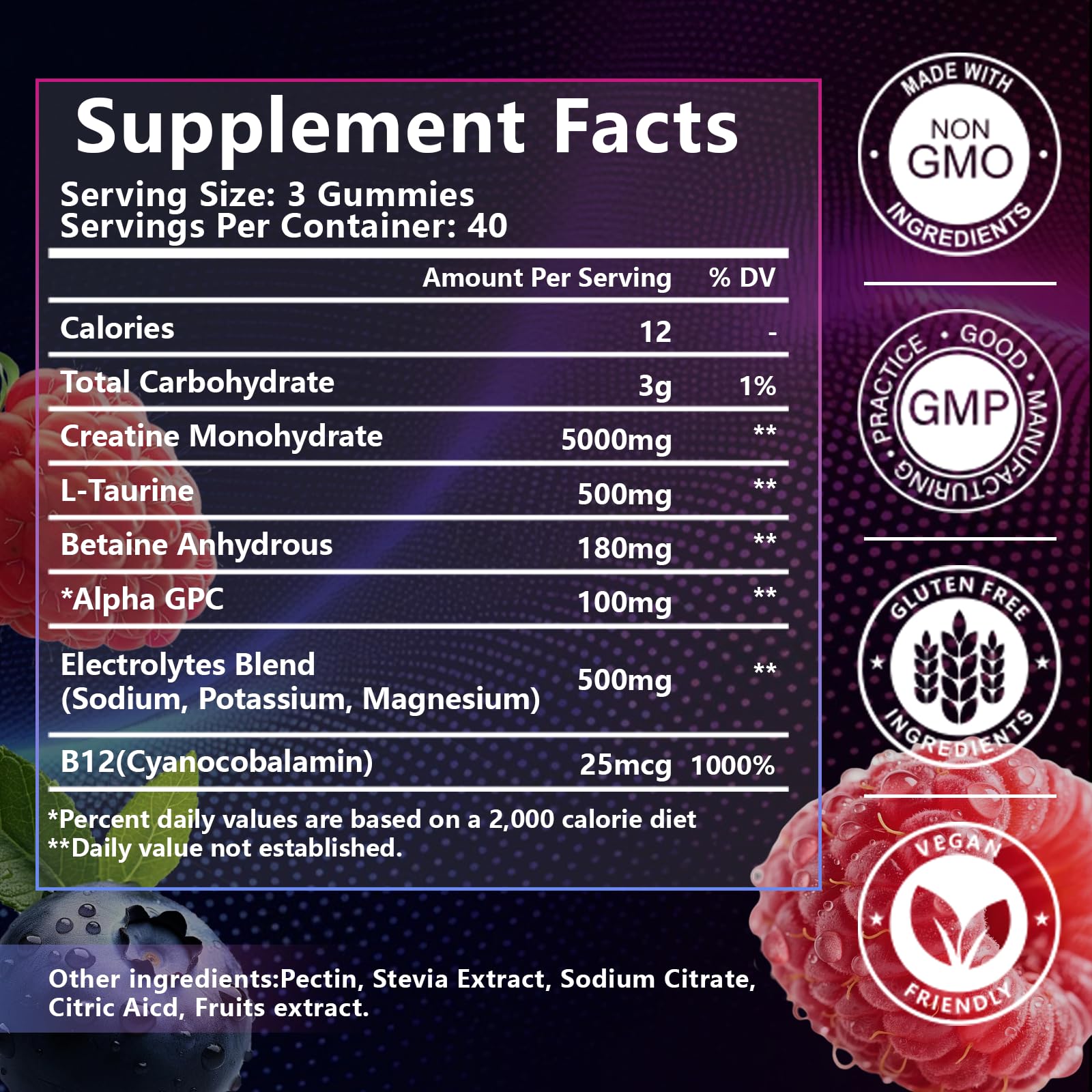 LFXZSGSG Creatine Gummies nutrition panel close-up highlighting supplement details