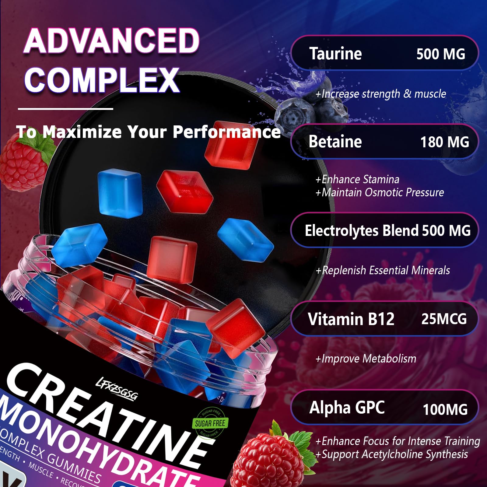 LFXZSGSG Creatine Gummies vegan and non-GMO confirmation on pack