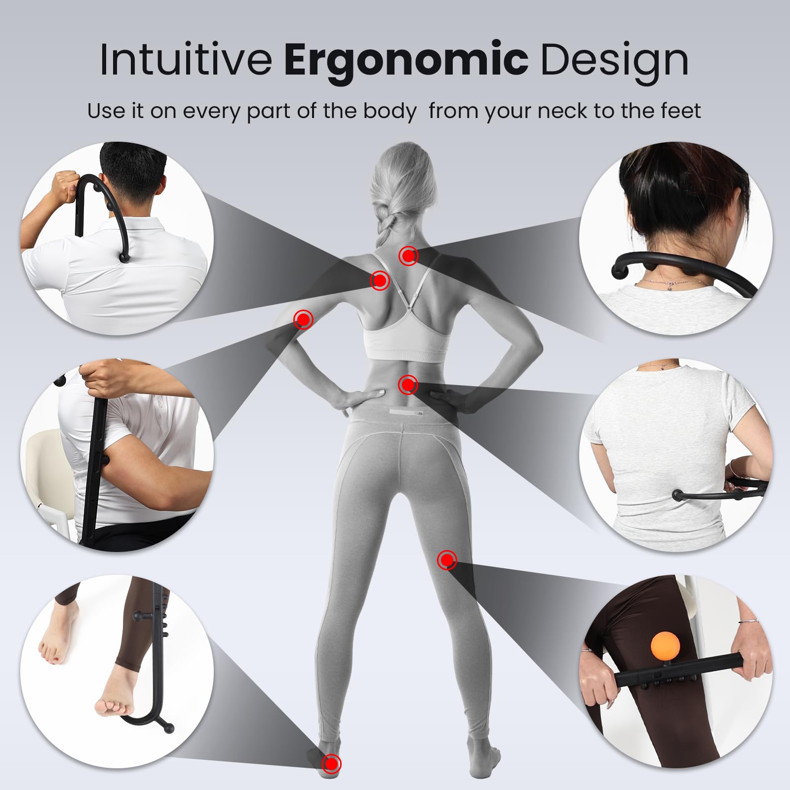 LiBa Trigger Point Massage Tool dual-shape config for spine or shoulder care.