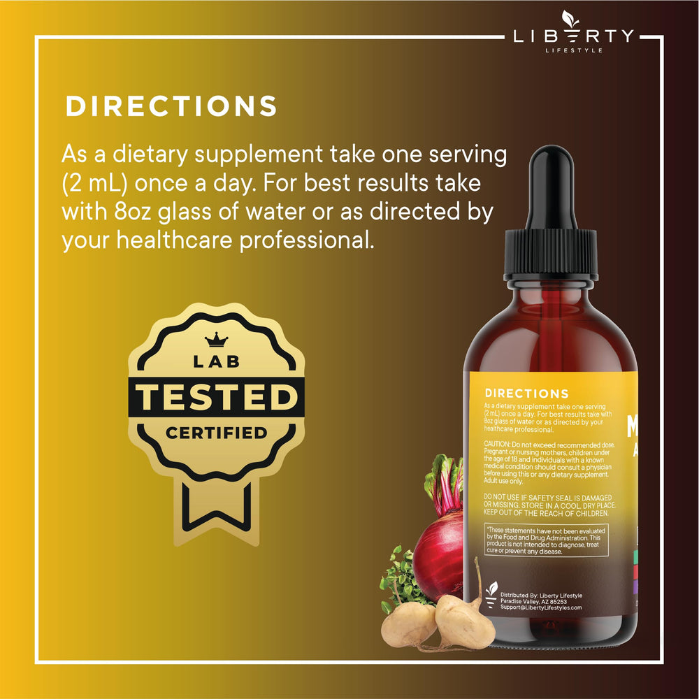 Liberty Lifestyle Liquid Drops ready for daily wellness routine with glass of water.
