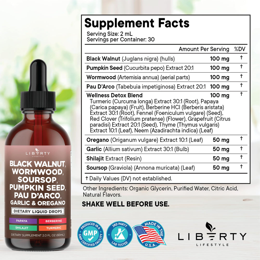 Liberty Lifestyle Defend Wormwood Cleanse dropper tip shows precise dosing for daily use.