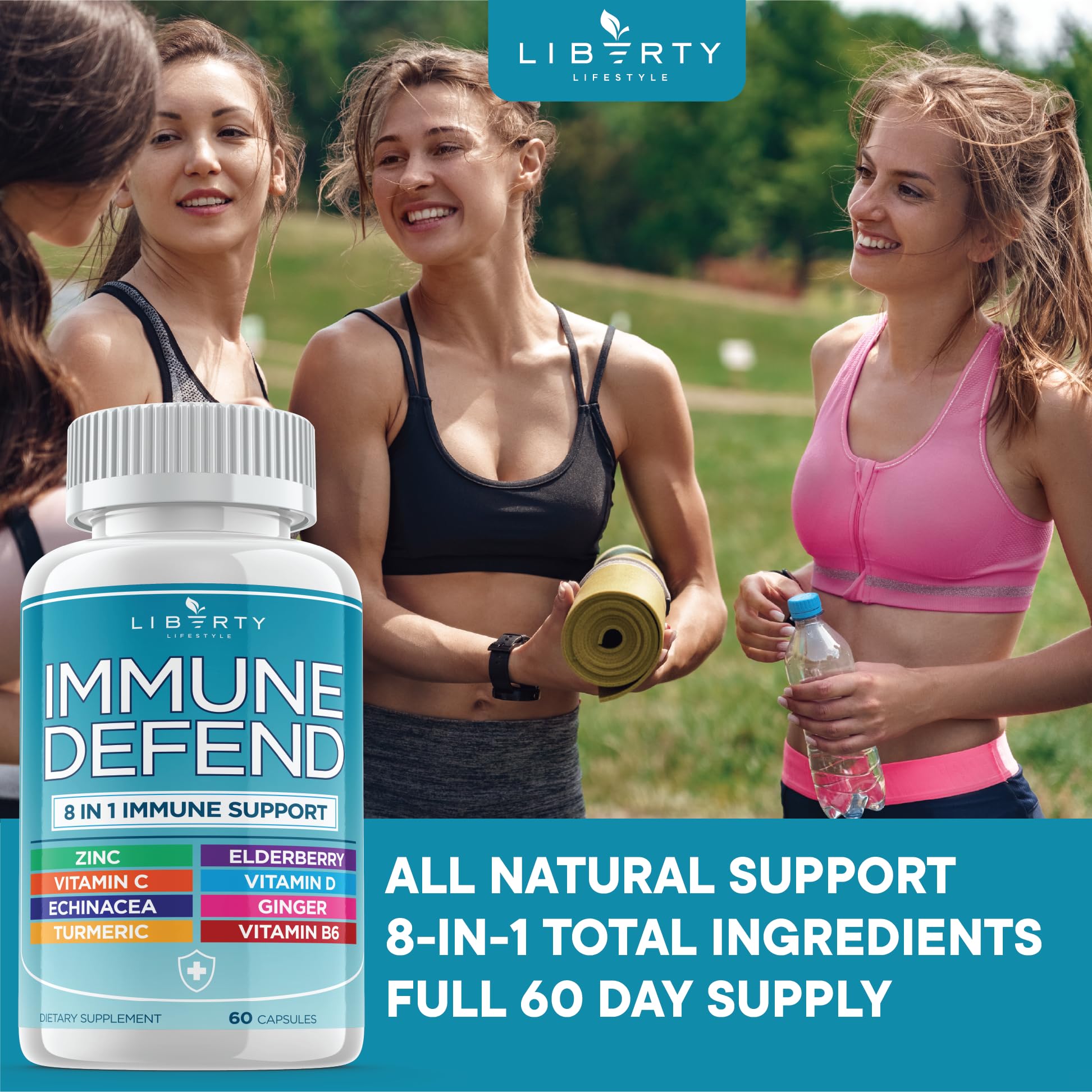 Liberty Lifestyle echinacea elderberry pack indicating comprehensive immune support.