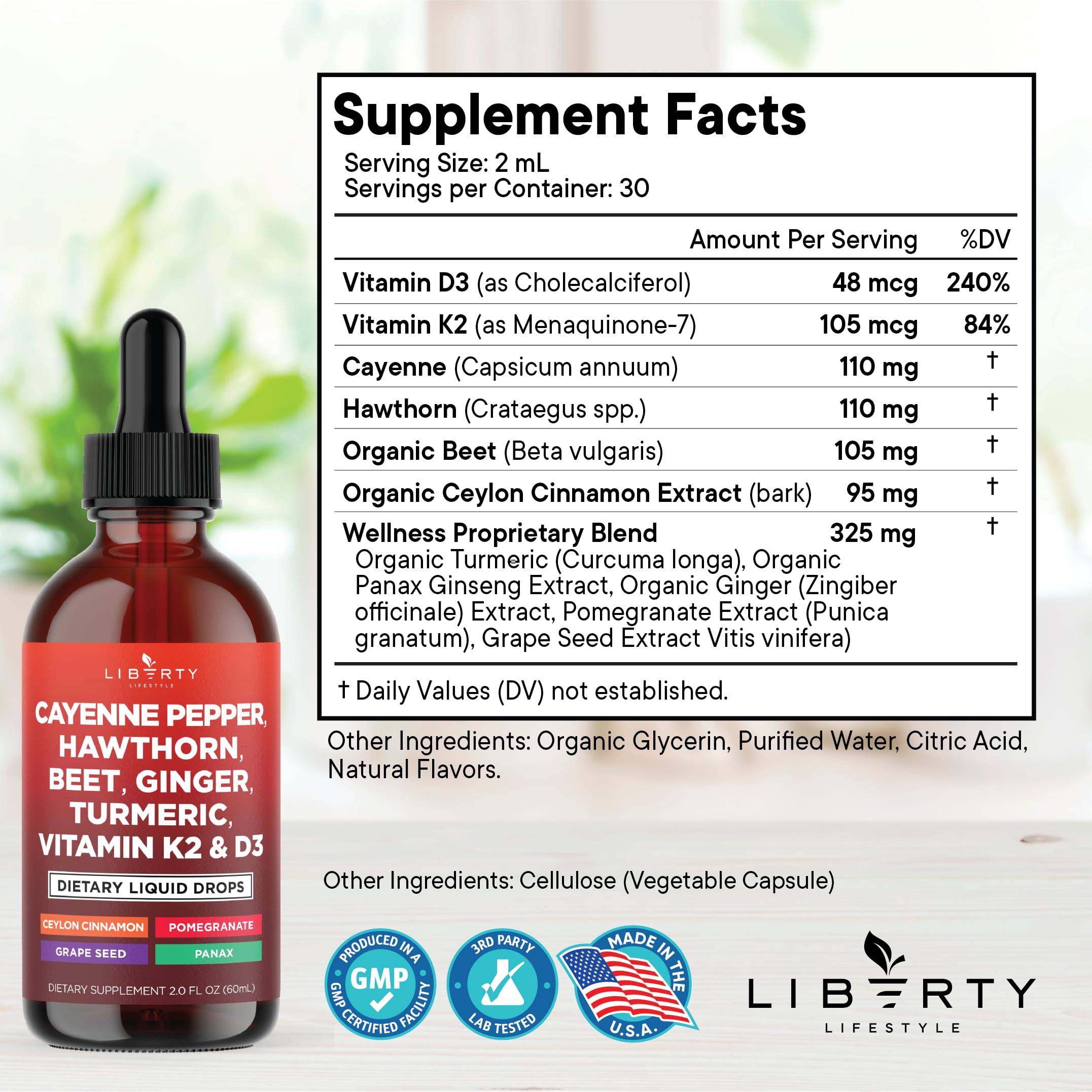 Liberty Lifestyle Hawthorn Berry Drops label close-up for balanced routine
