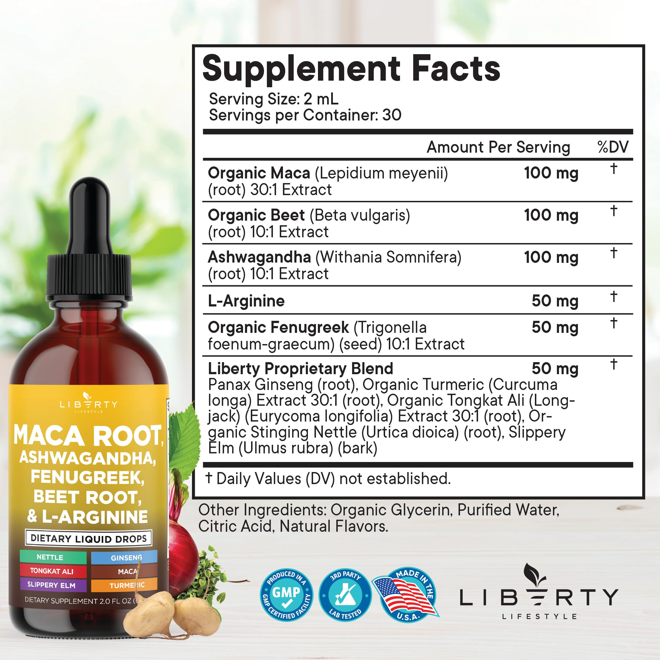 Liberty Lifestyle Maca Root Liquid Drops dropper for precise dosing.