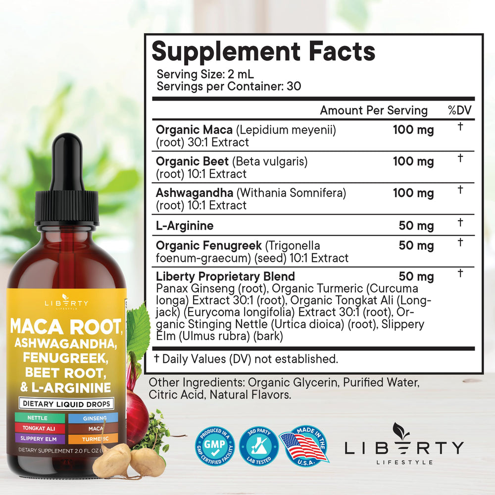 Liberty Lifestyle Maca Root Liquid Drops dropper for precise dosing.