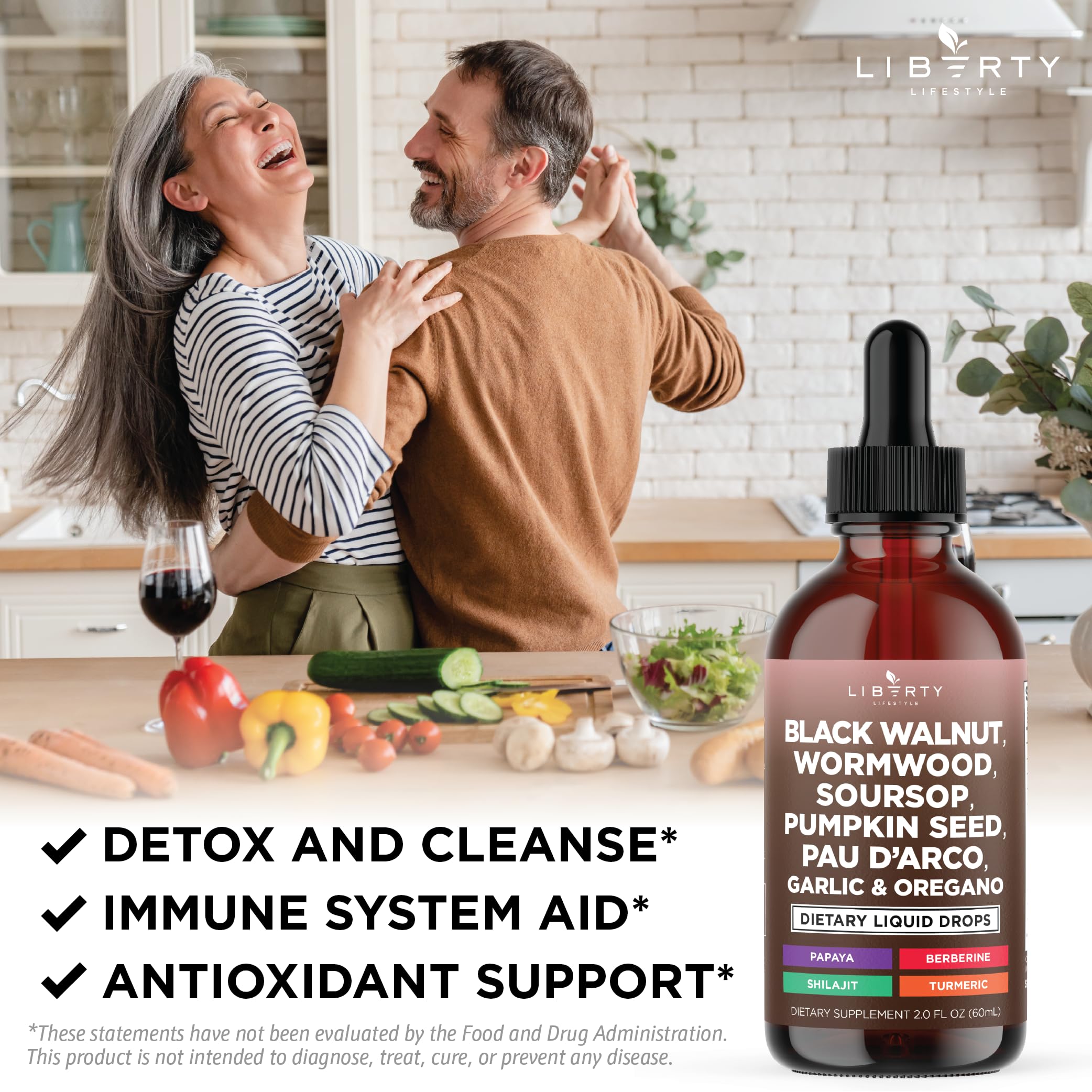 Liberty Lifestyle Defend herbal ingredients collage emphasizes pumpkin seeds and garlic.