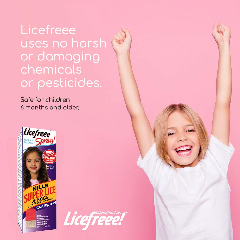 Licefreee family-use kit on counter suggests at-home lice management.