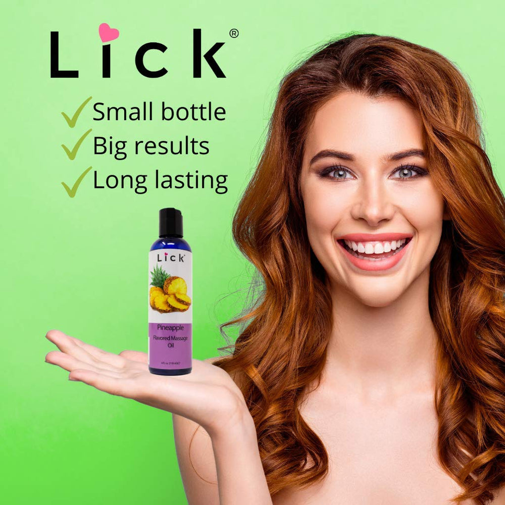 LICK Pineapple massage oil bottle ideal for romantic date-night rituals and skin-friendly glide.