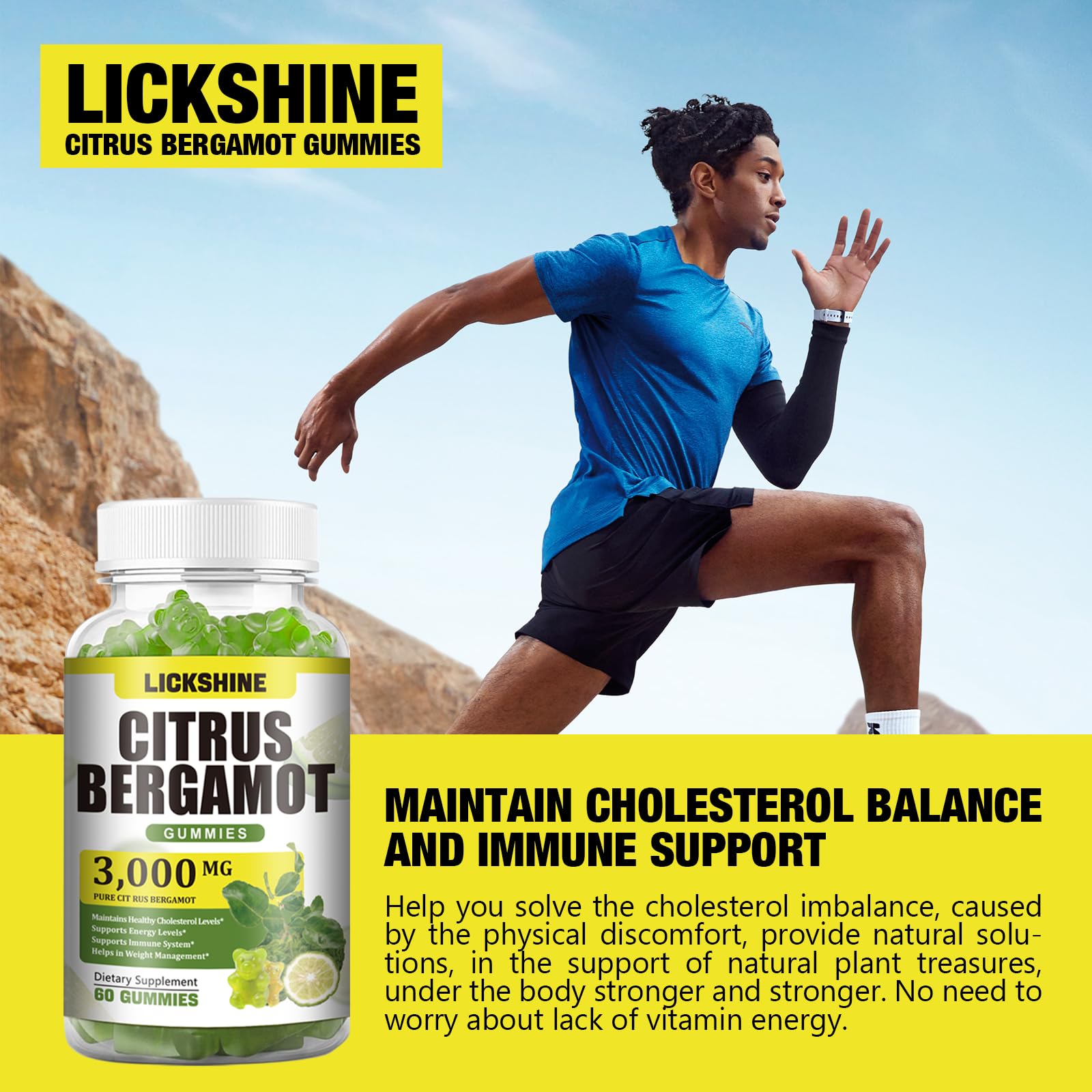 Lickshine Citrus Bergamot Gummies ingredients panel highlights bergamot extract and berberine
