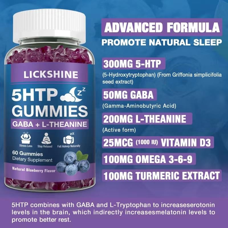 Lickshine 5HTP GABA sleep gummies blueberry close-up highlighting relaxation