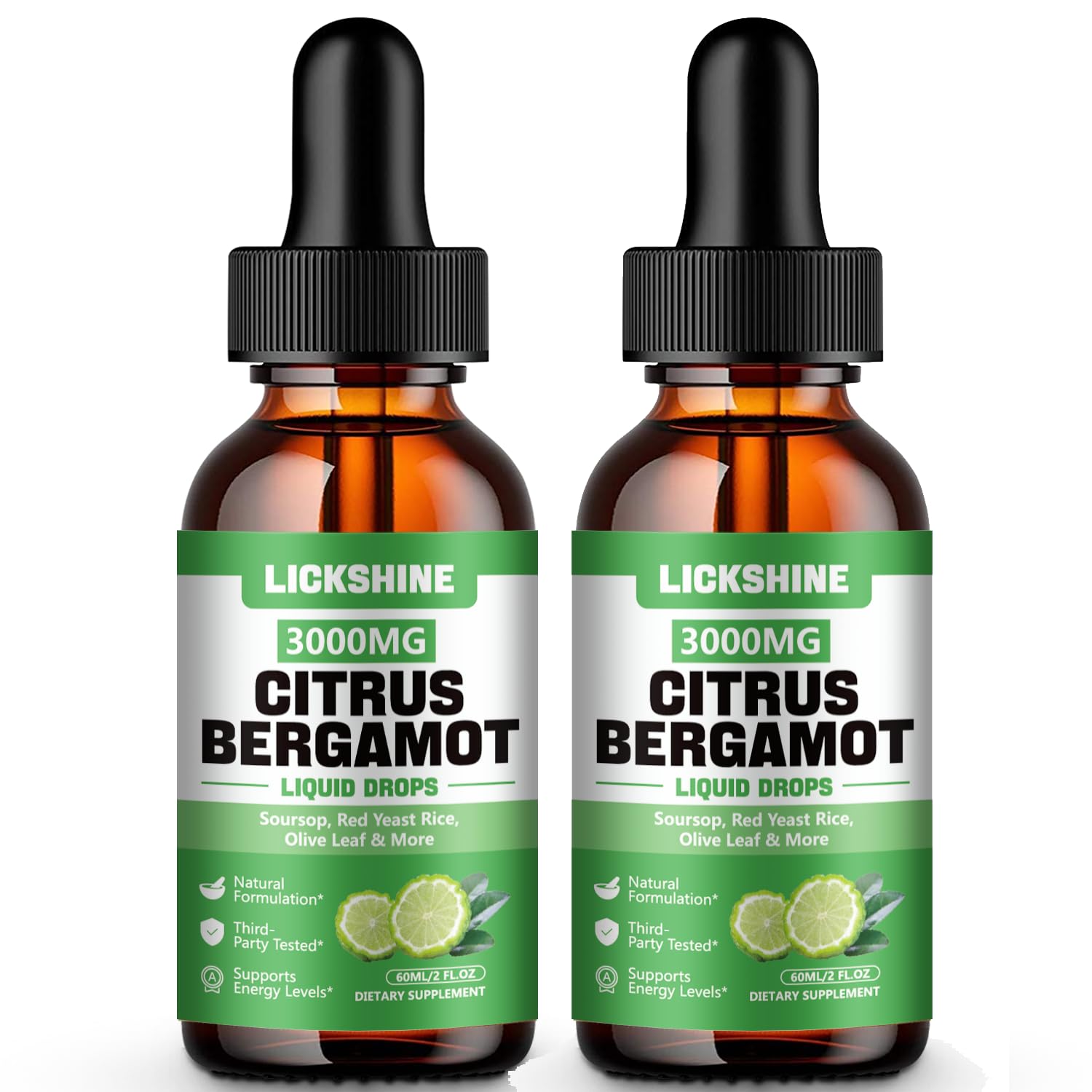 lickshine citrus bergamot liquid drops bottle front view, hinting at immune support potential