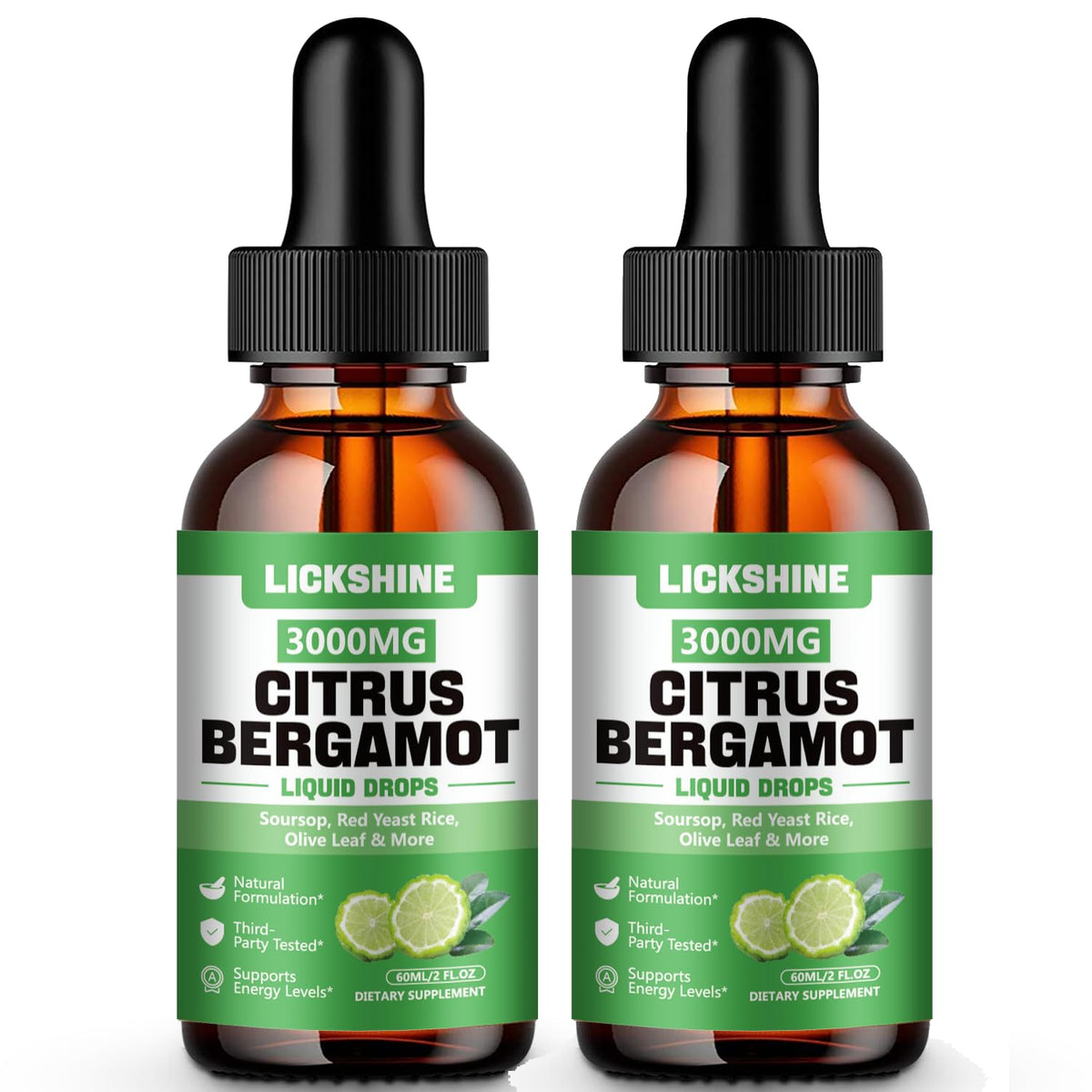 lickshine citrus bergamot liquid drops bottle front view, hinting at immune support potential