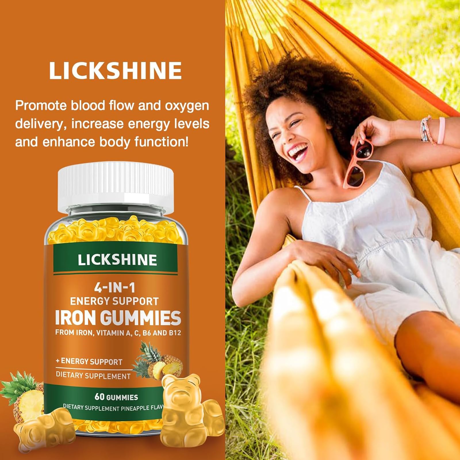 Lickshine iron gummies bottle with two-pack option for on-the-go use
