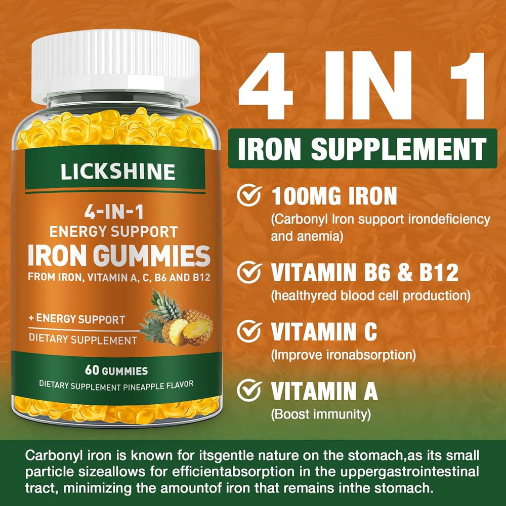 Lickshine iron gummies two-pack on countertop showing convenient daily supply