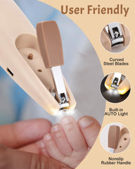 Lictin rechargeable nail trimmer shown with USB-C charging setup.