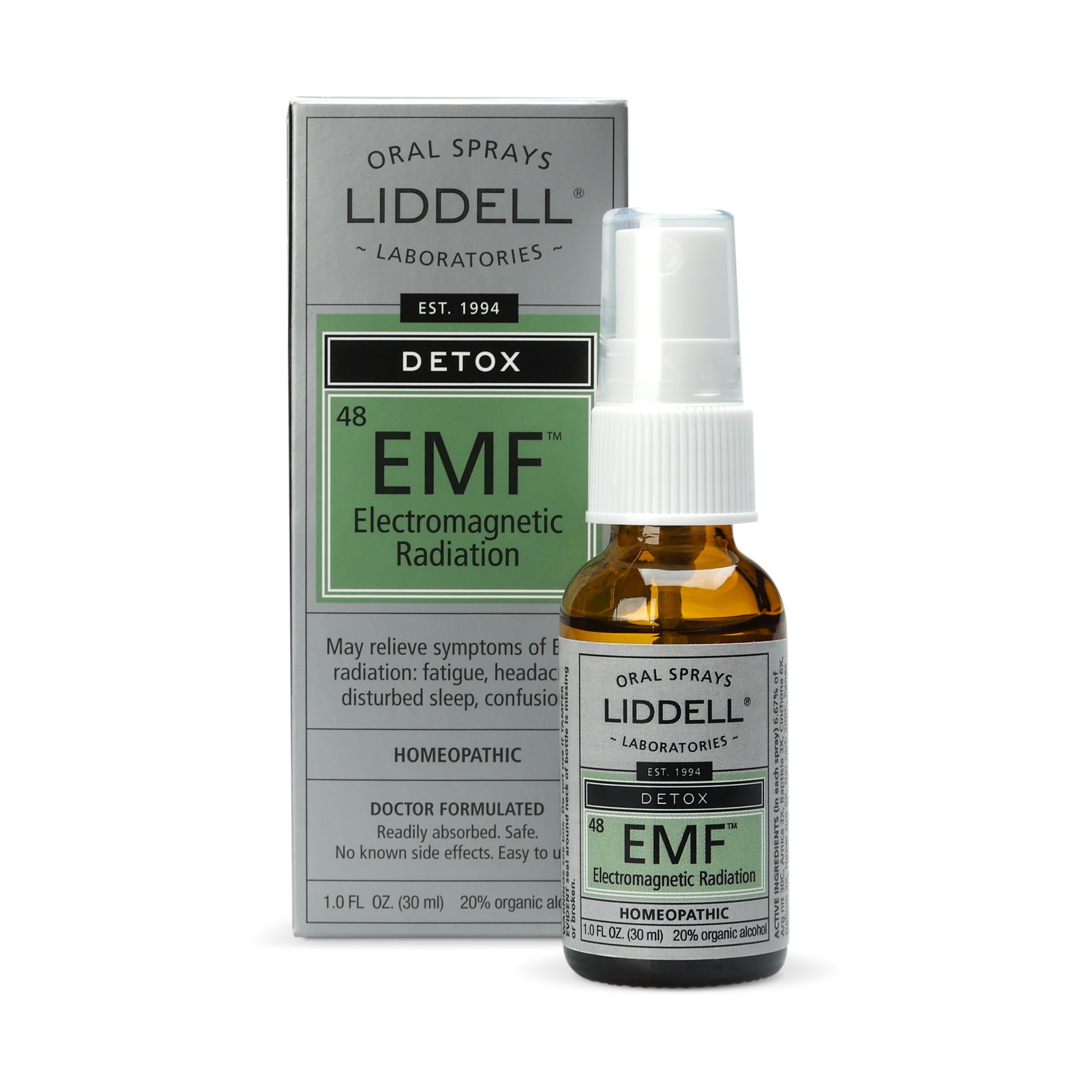 Liddell EMF spray bottle close-up for quick under-tongue dosing