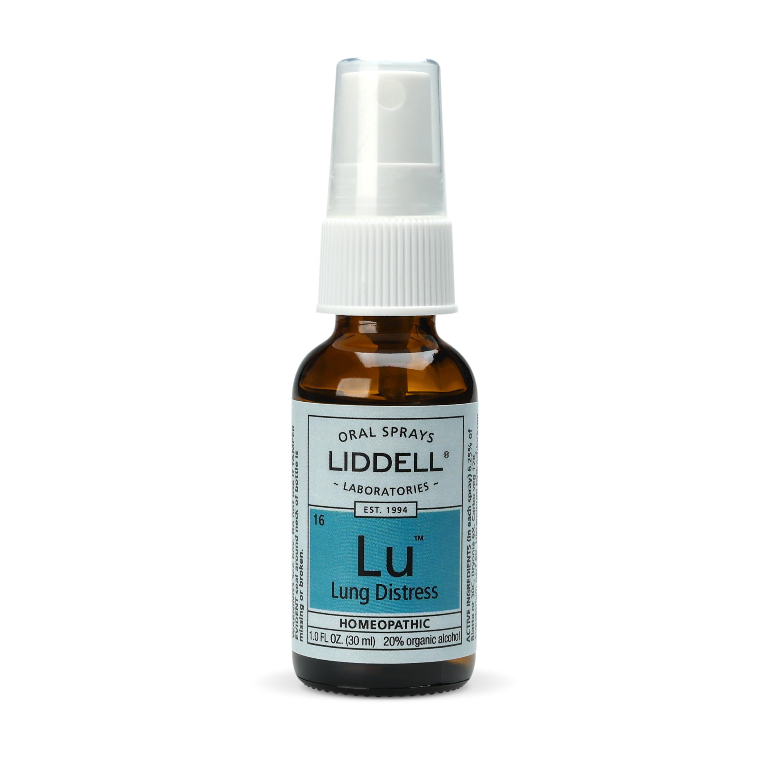 Liddell Lung Distress spray under the tongue for easy, fast-absorption application.