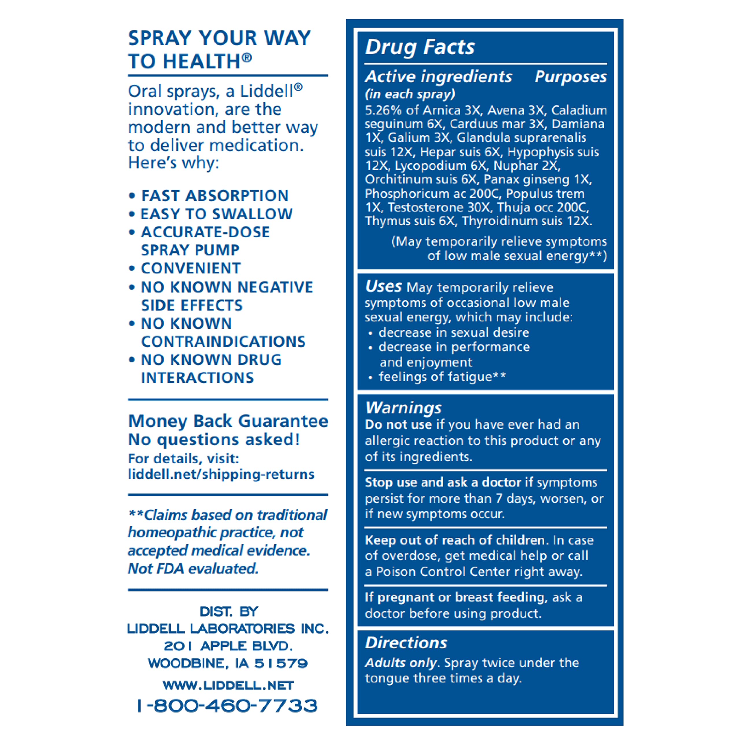 Liddell Vital Male Energy ingredients close-up emphasizes natural formulation.