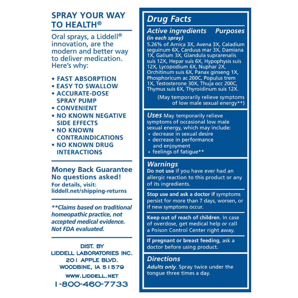 Liddell Vital Male Energy ingredients close-up emphasizes natural formulation.