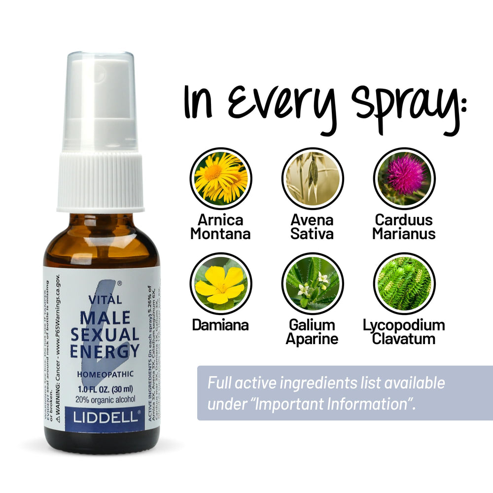 Liddell Vital Male Energy packaging highlights USA-made quality and clarity.