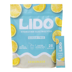 LIDO Lemonade electrolyte packet dissolving in water for clean hydration