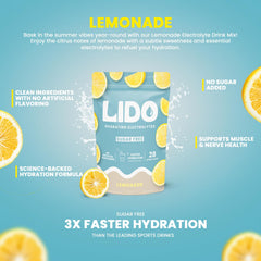 LIDO Lemonade packet poured into water for refreshing hydration without sugar