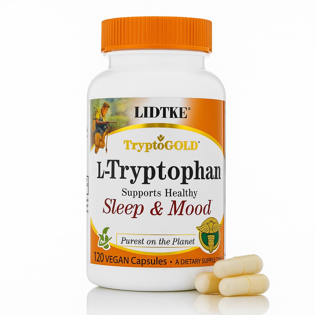 Lidtke L-Tryptophan capsules bottle for daily mood-friendly routine and calm moments.