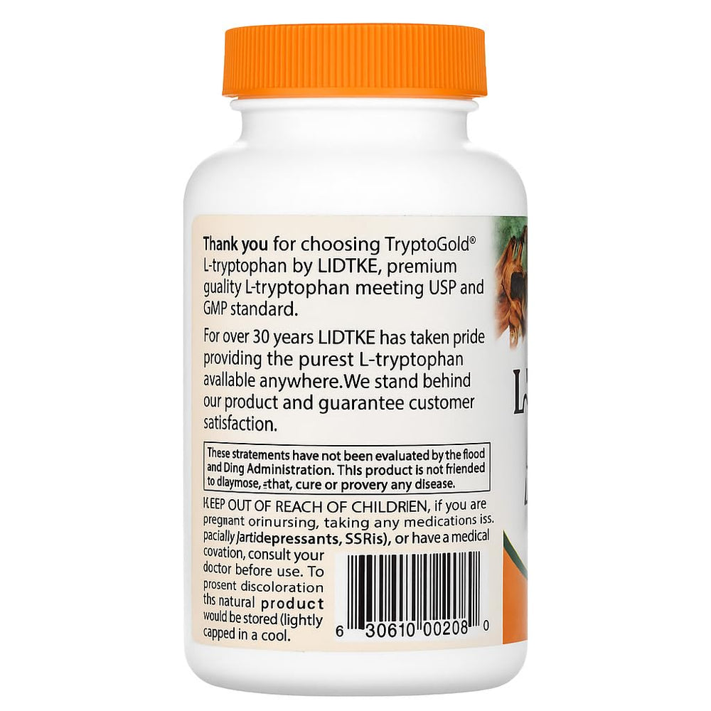 Closeup of Lidtke L-Tryptophan capsules highlighting quality and easy-to-take form.