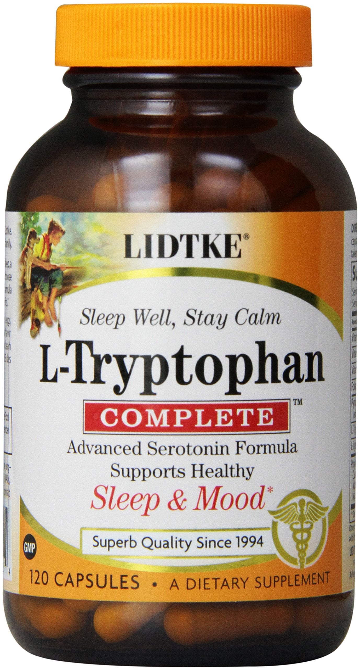 Lidtke L-Tryptophan Complete bottle front showing 120 capsules for daily mood support