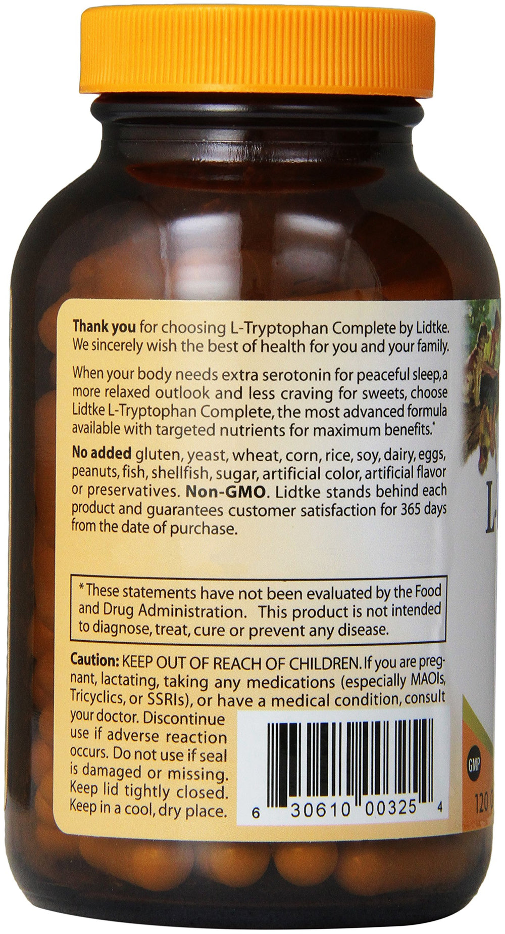 Lidtke L-Tryptophan Complete capsules close-up showing caplets