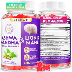 Liekoh Ashwagandha Gummies bottle close-up for daily stress support and mental clarity.