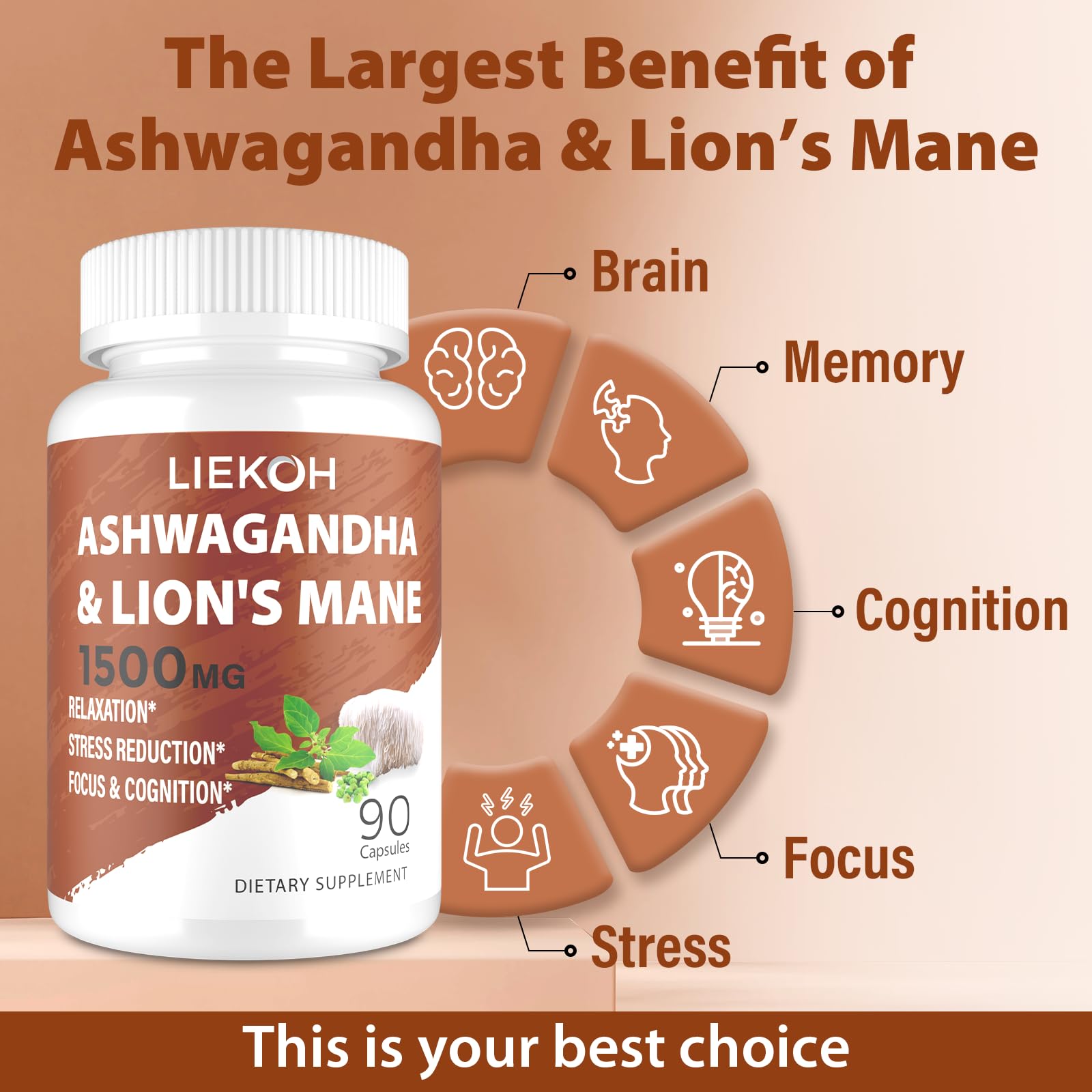 Close-up of Lion's Mane imagery in Liekoh formula for cognitive wellness