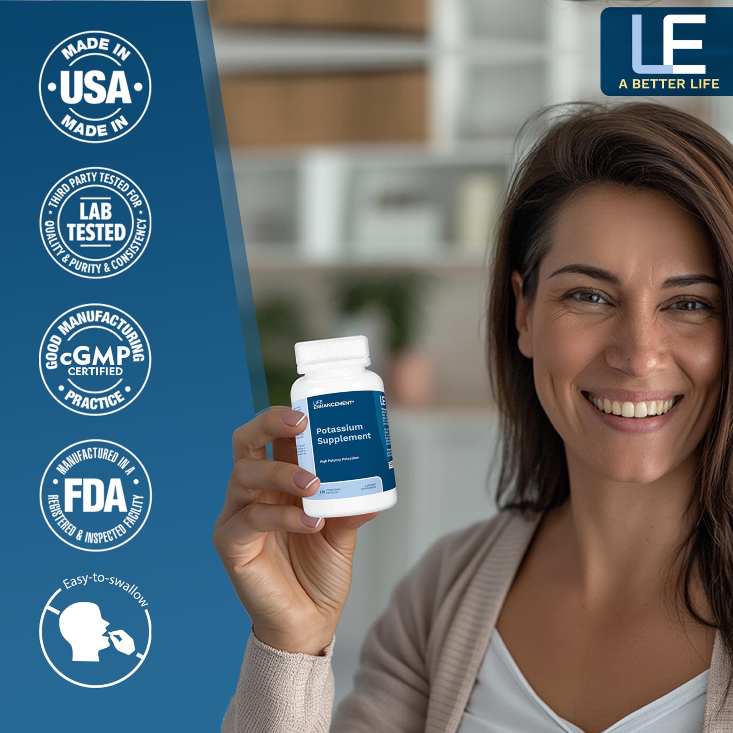 Life Enhancement bottle indicates USA-made production