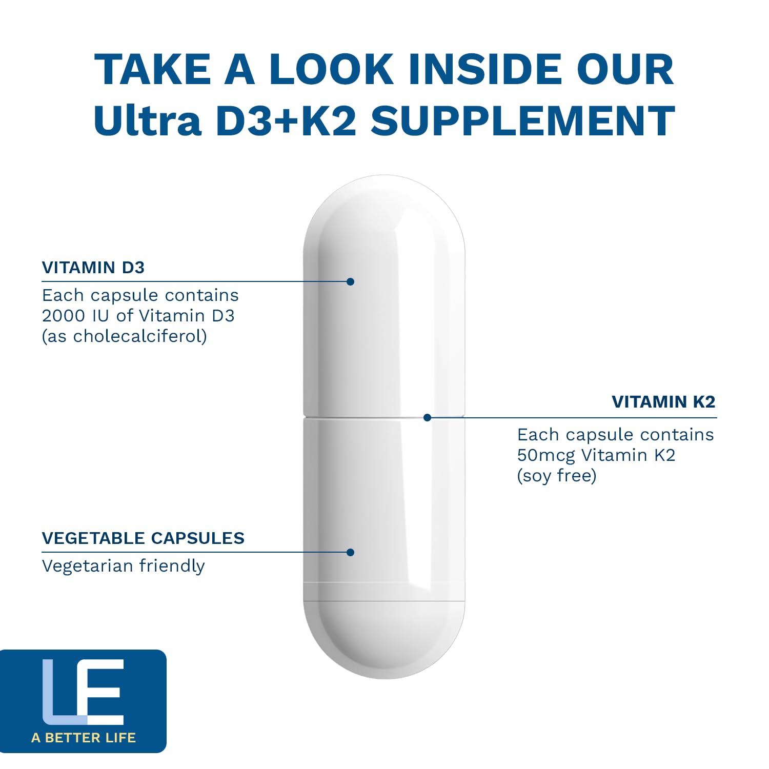 Life Enhancement Vitamin D3 K2 vegetarian capsules offer convenient daily wellness.