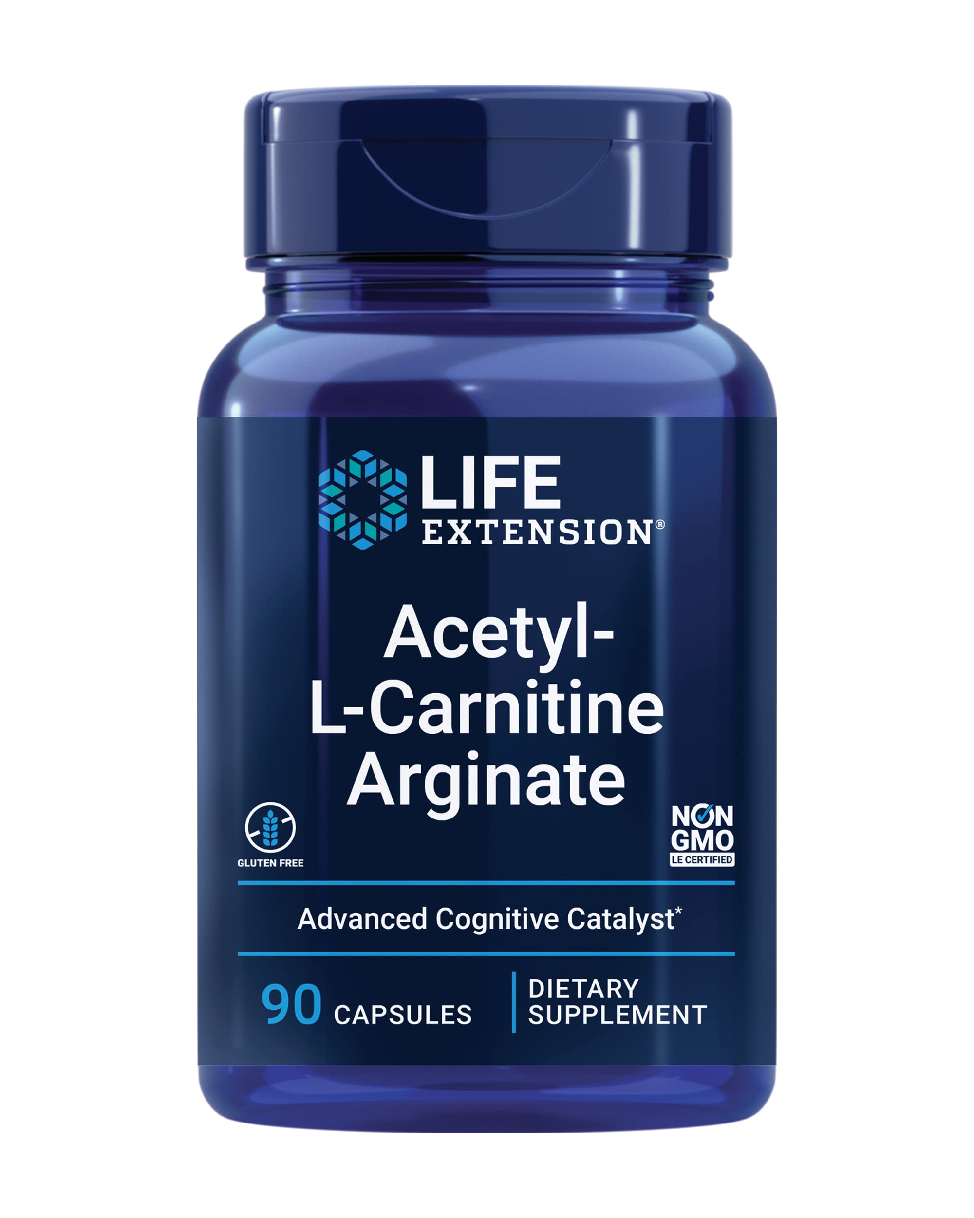 Life Extension Acetyl-L-Carnitine Arginate bottle cap highlighting energy support