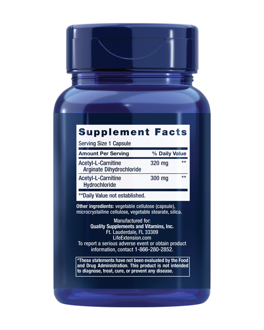 Life Extension Acetyl-L-Carnitine Arginate capsules ready for daily use
