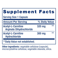 Life Extension Acetyl-L-Carnitine Arginate label clearly lists ingredients