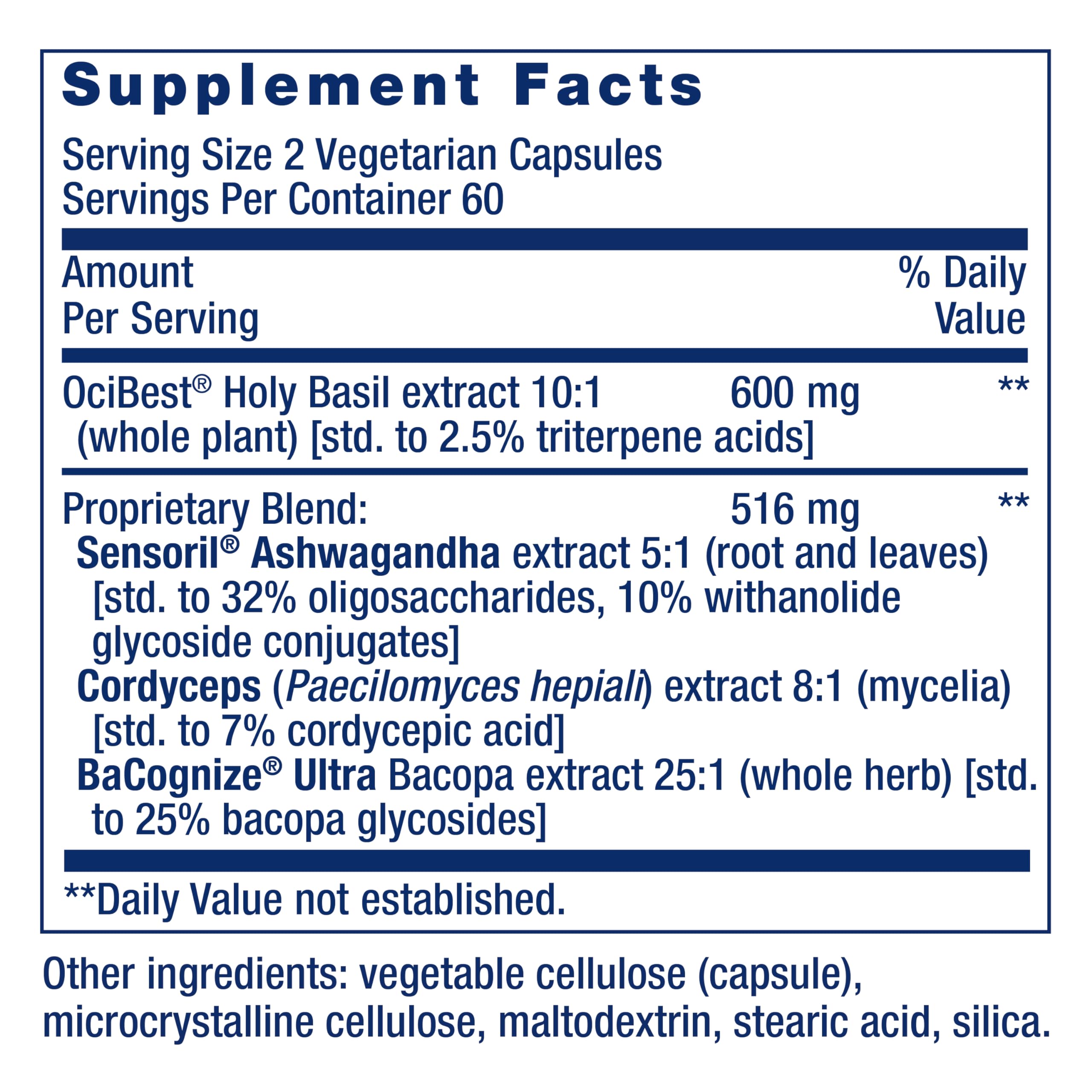 Life Extension Adrenal Energy Formula ingredients panel highlights key adaptogens