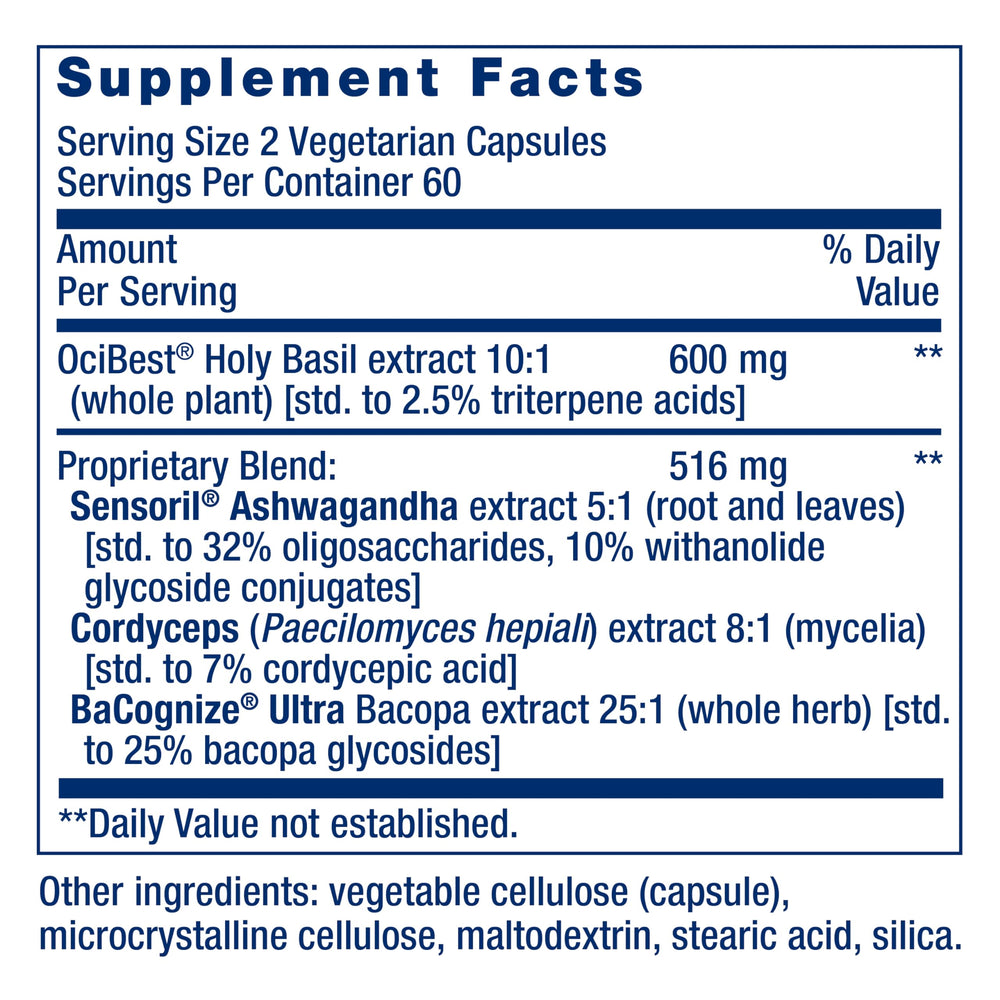 Life Extension Adrenal Energy Formula ingredients panel highlights key adaptogens