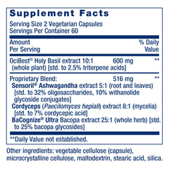 Life Extension Adrenal Energy Formula ingredients panel highlights key adaptogens