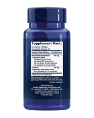Life Extension Advanced Milk Thistle softgels close-up shows convenient, absorbable formulation.