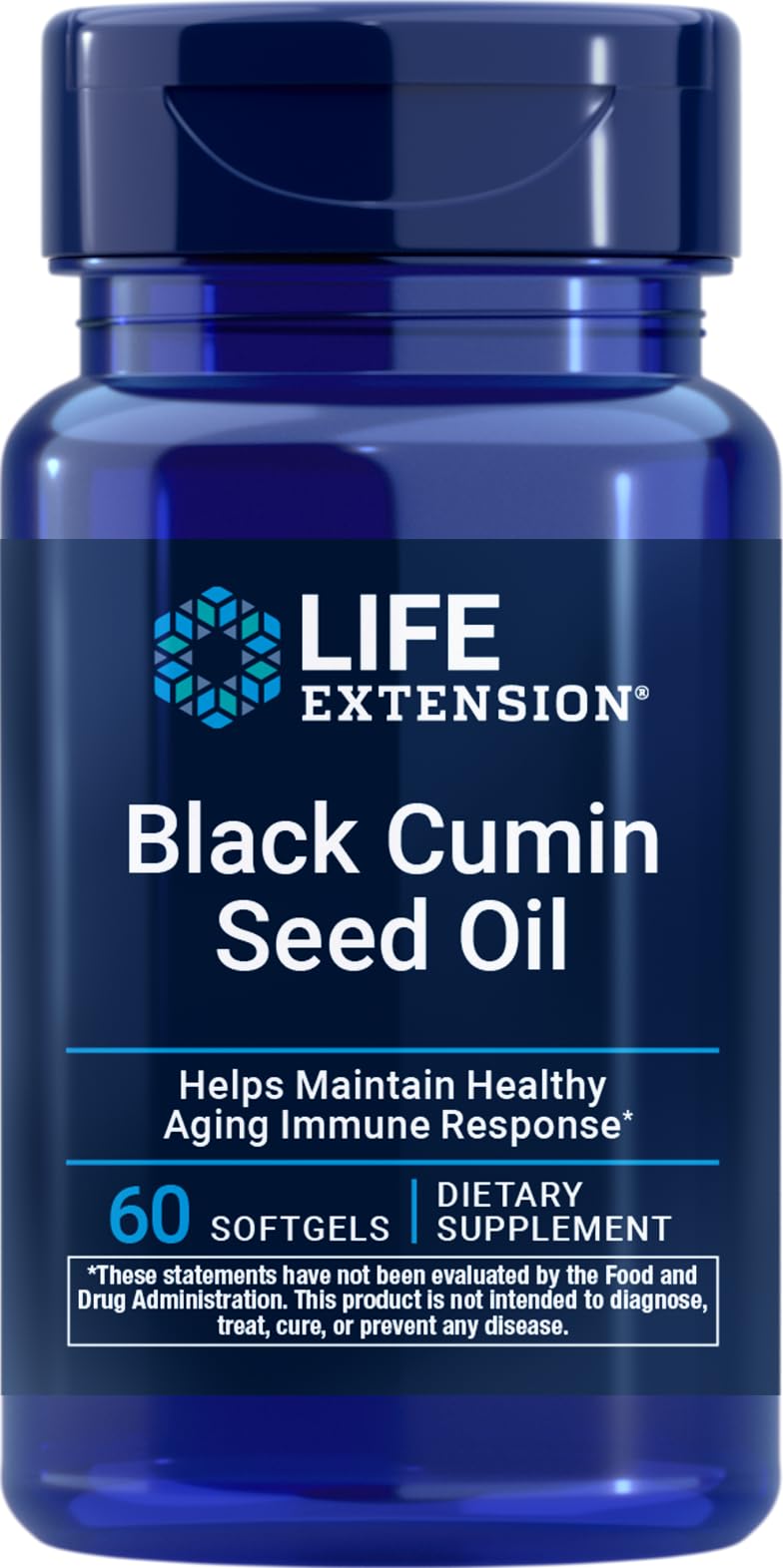 Life Extension Black Cumin Seed Oil bottle, premium daily supplement for wellness.