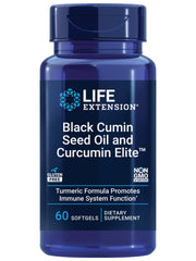Life Extension Black Cumin Seed Oil and Curcumin Elite bottle front, immune support potential