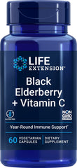 Life Extension Black Elderberry + Vitamin C bottle for daily immune support.