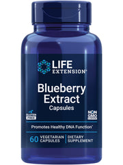Life Extension Blueberry Extract Capsules bottle front shows gluten-free, non-GMO brain health support