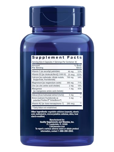 Life Extension Bone Restore bottle side view with label details and gluten-free claim.
