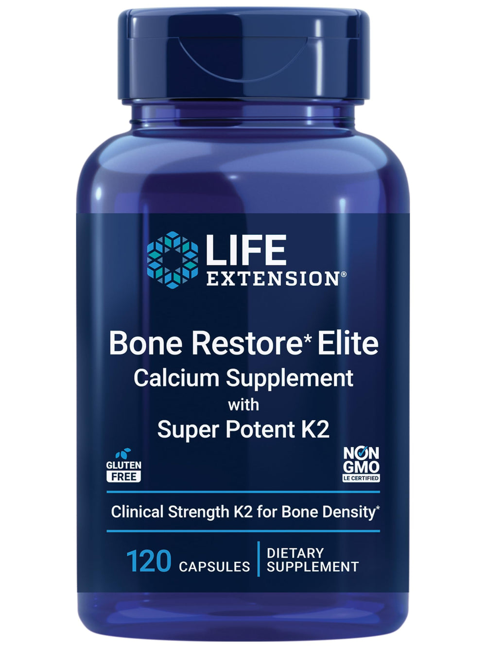 Life Extension Bone Restore Elite bottle pour highlights K2-rich formula for bone support.