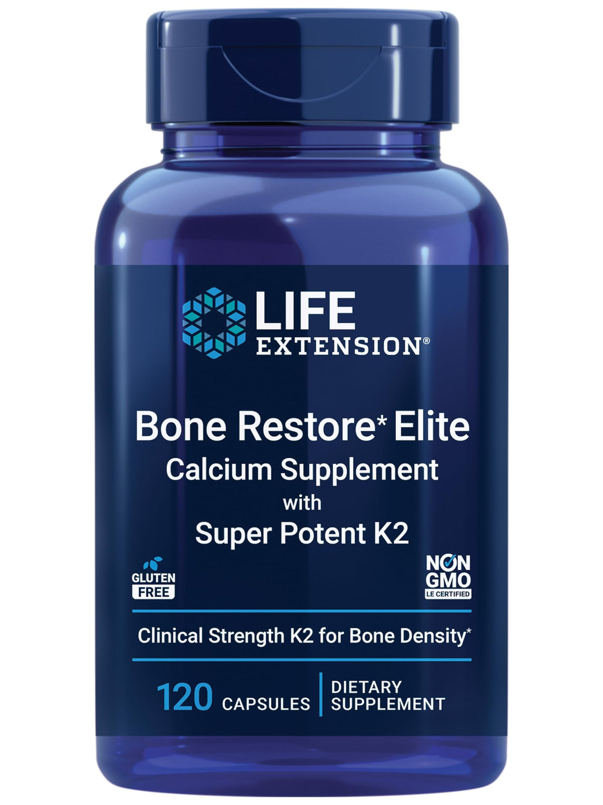 Life Extension Bone Restore Elite bottle pour highlights K2-rich formula for bone support.