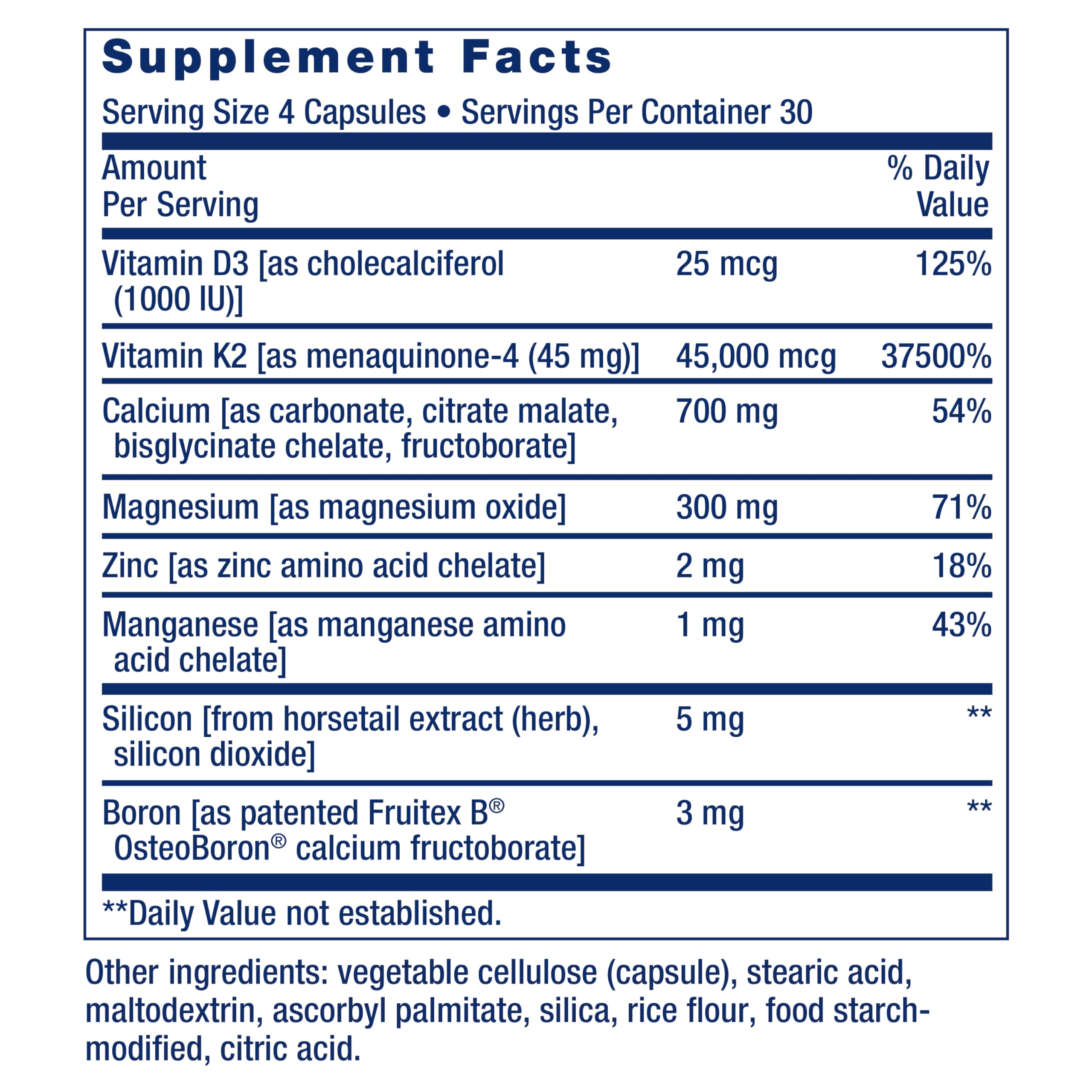 Life Extension Bone Restore Elite label info emphasizes gluten-free and non-GMO quality.